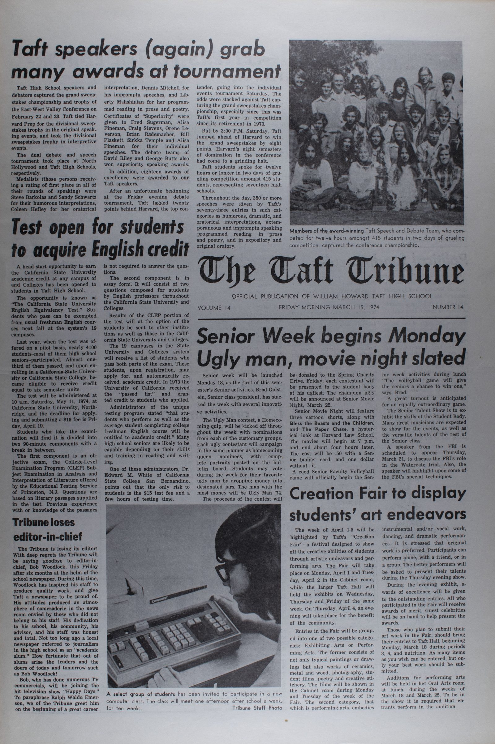 March 15, 1974, page 1